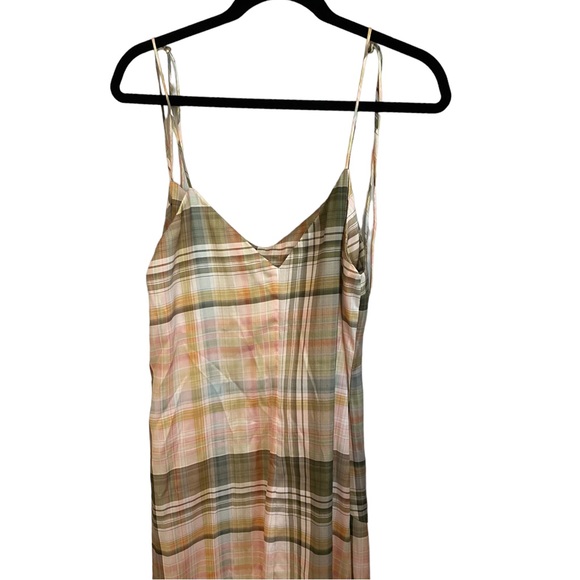 Zara TRF Pink, Green, Cream Plaid Check Satin Midi Maxi sun dress - Picture 7 of 13